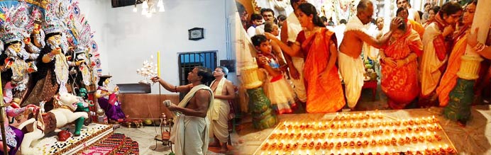 Showing Durga puja arati and sandhi puja image